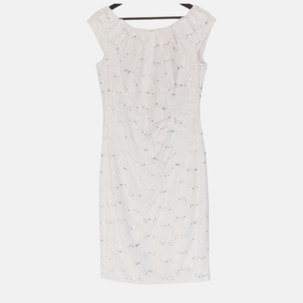 *Like New* Off white dress, with Silver Sequin. Knee Length. Size 10